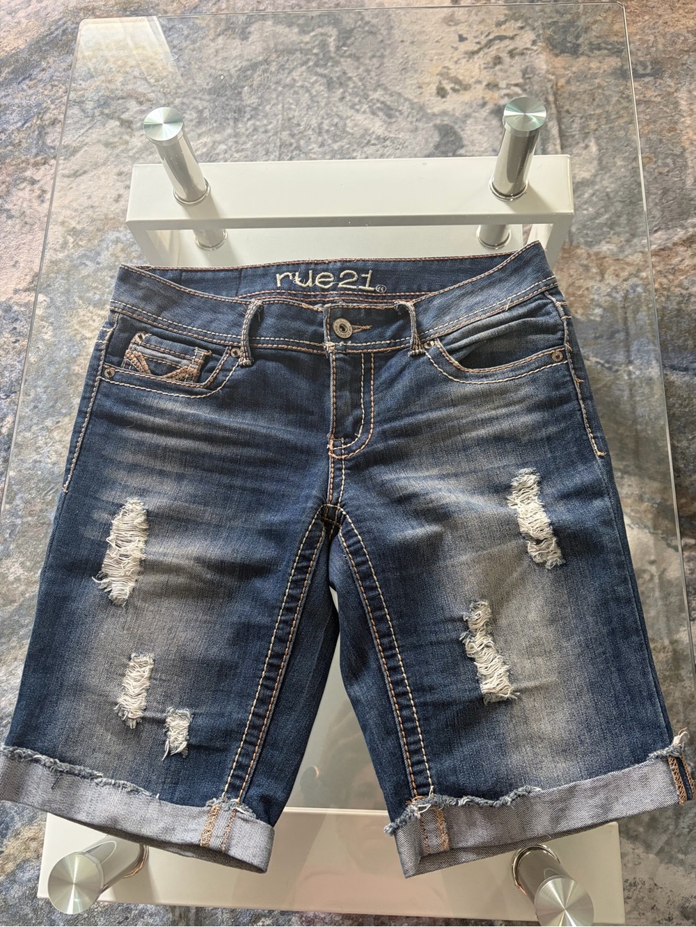 Rue21 Blue Distressed Slim-Fit Jean Shorts